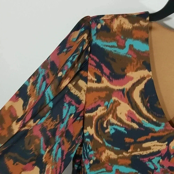 {Adrienne} Psychedelic Print Ballon Sleeve Blouse Size Medium - Picture 5 of 11